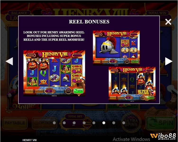 Reels Bonuses được kích hoạt khi vua Henry mở chiếc rương phía dưới