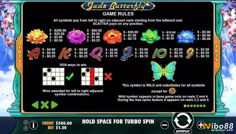 Các biểu tượng thẻ bài cùng hoa và WILD bướm trong game