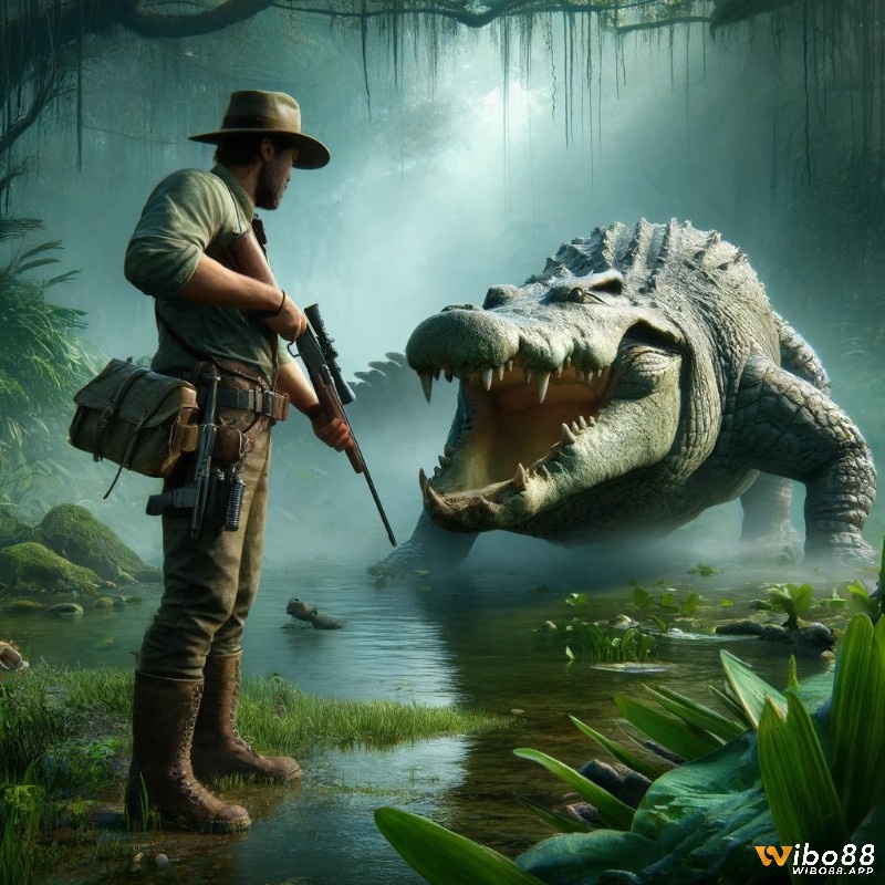 Trò chơi The Crocodile Hunter, thể hiện một thợ săn cá sấu chuyên nghiệp trong môi trường đầm lầy chân thực
