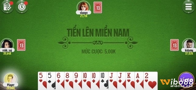 Tiến lên miền nam - Trò chơi đánh và chặn sao cho hết 13 lá bài đầu tiên