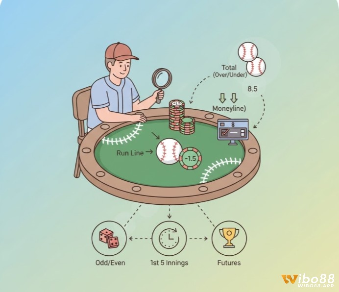 Người chơi bóng chày phân tích các loại kèo cược chấp, tài xỉu, Moneyline và kèo phụ trên bàn đấu