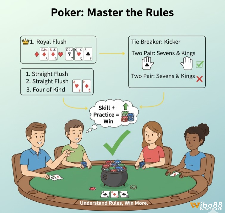 Người chơi Poker hiểu rõ nguyên tắc và vận dụng hiệu quả cách phân định thắng thua poker