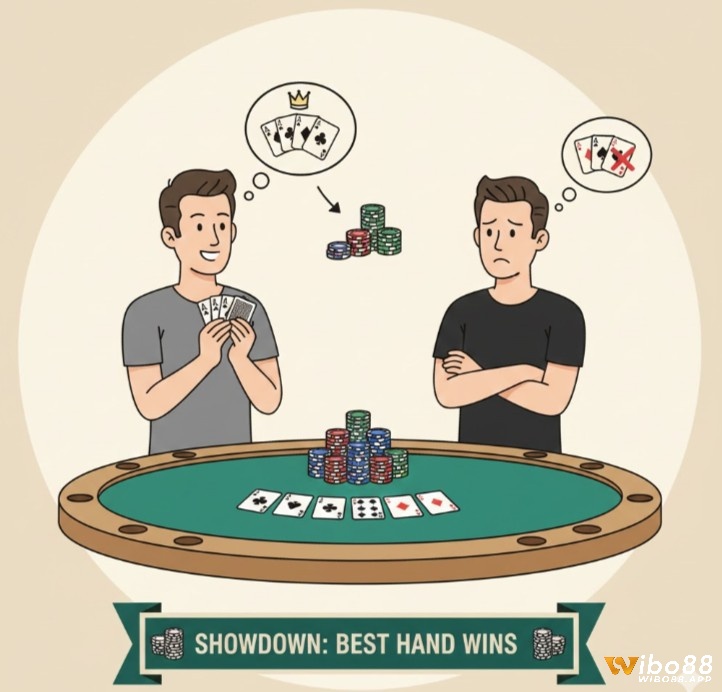 Người chơi nỗ lực chiến thắng pot bằng hai cách: ép đối thủ bỏ bài hoặc thắng nhờ tay bài mạnh nhất trong lượt showdown