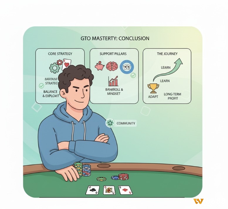 Người chơi poker tự tin trên hành trình làm chủ chiến thuật GTO GTO là gì trong poker, kết hợp quản lý vốn và tâm lý vững vàng để đạt chiến thắng bền vững