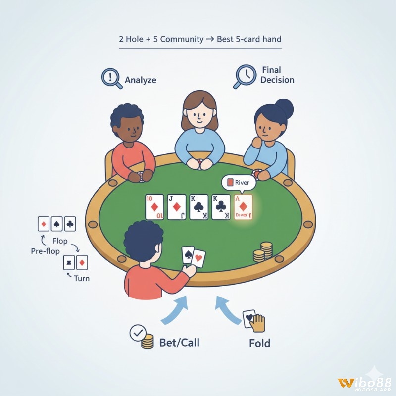 River Poker là gì? Người chơi poker đưa ra quyết định cuối cùng trong vòng River với các lá bài chung và bài riêng đã được chia