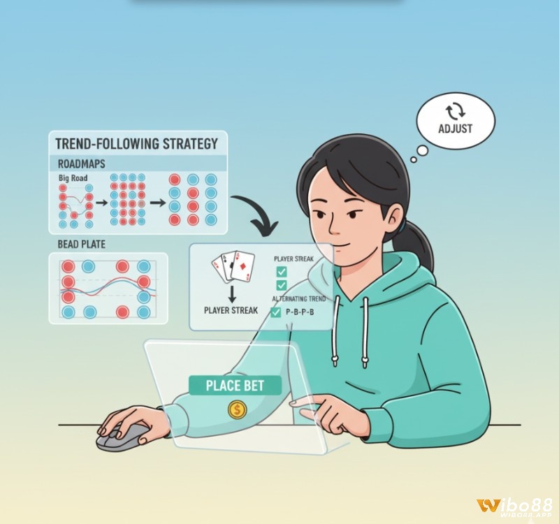 Người chơi baccarat sử dụng chiến thuật theo xu hướng, đọc hiểu ""roadmaps"" để dự đoán kết quả và điều chỉnh chiến lược
