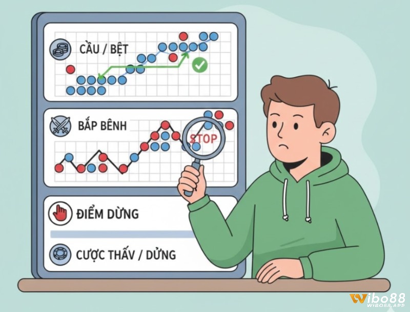 Người chơi Baccarat theo dõi lịch sử kết quả để xác định chuỗi thắng Player ("cầu/bệt") và biết khi nào nên dừng cược