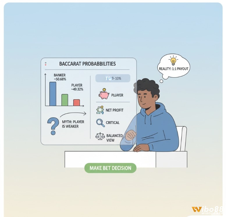 Người chơi baccarat phân tích xác suất player thắng, tránh lầm tưởng phổ biến để đưa ra quyết định đặt cược hiệu quả