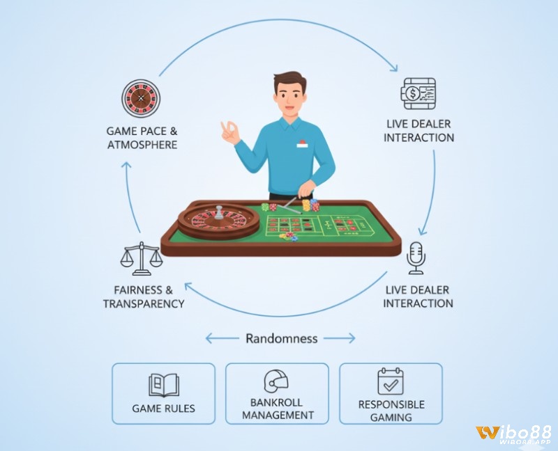 Người chơi Roulette tổng kết vai trò của dealer là gì trong roulette, học luật chơi và quản lý vốn thông minh để chơi có trách nhiệm