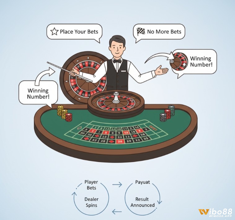 Dealer Roulette điều phối nhịp độ, thông báo kết quả và duy trì sự chú ý của người chơi