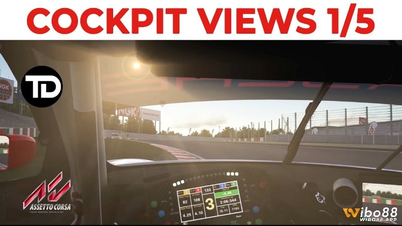 Góc nhìn cockpit với ánh nắng xuyên kính và bảng đồng hồ xe GT