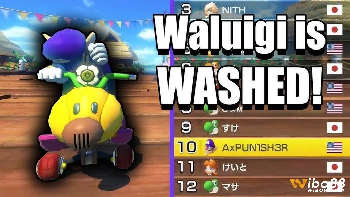 Meta Waluigi Wild Wiggler trong game Mario Kart 8 Deluxe ở môi trường cạnh tranh