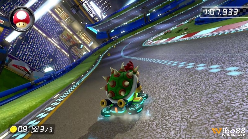 Chế độ Time Trial trong game Mario Kart 8 Deluxe trên đường đua Bone Dry Dunes