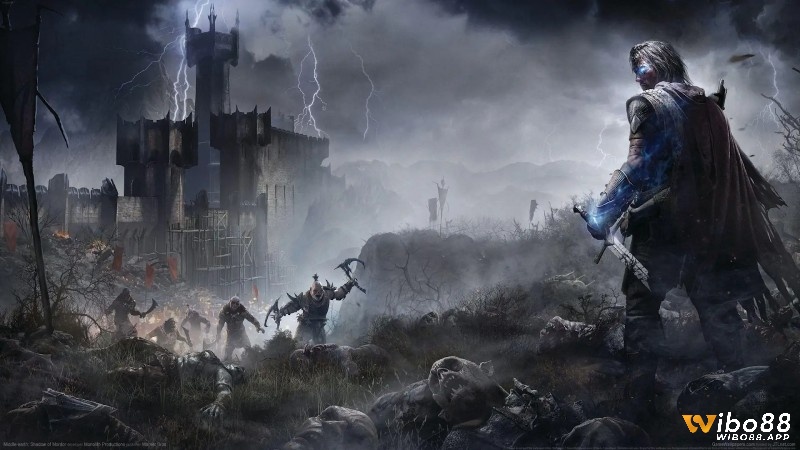 Talion bị vây giữa bầy Orc, hiệu ứng va chạm và chuyển động tạo cảm giác hành động dồn dập