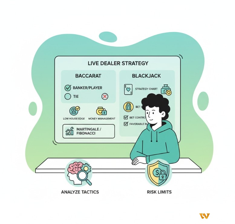 Người chơi casino đang học các chiến thuật nâng cao cho Baccarat và Blackjack để quản lý rủi ro và tối ưu hóa lợi nhuận