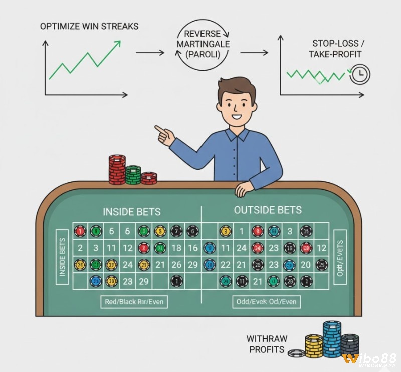 Người chơi Roulette đang sử dụng biểu đồ chiến lược để phân bổ cược hợp lý và tối ưu lợi nhuận từ các chuỗi thắng