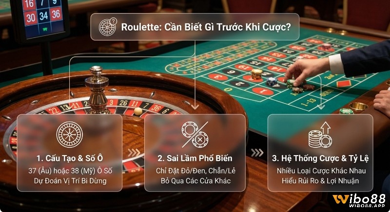 Tổng quan 3 điều cần biết về Roulette: cấu tạo, sai lầm phổ biến và hệ thống cược giúp người chơi hiểu rõ rủi ro và lợi nhuận trước khi đặt cược