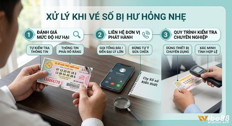 Quy trình 3 bước xử lý vé số bị hư hỏng nhẹ: đánh giá, liên hệ đơn vị phát hành và kiểm tra chuyên nghiệp