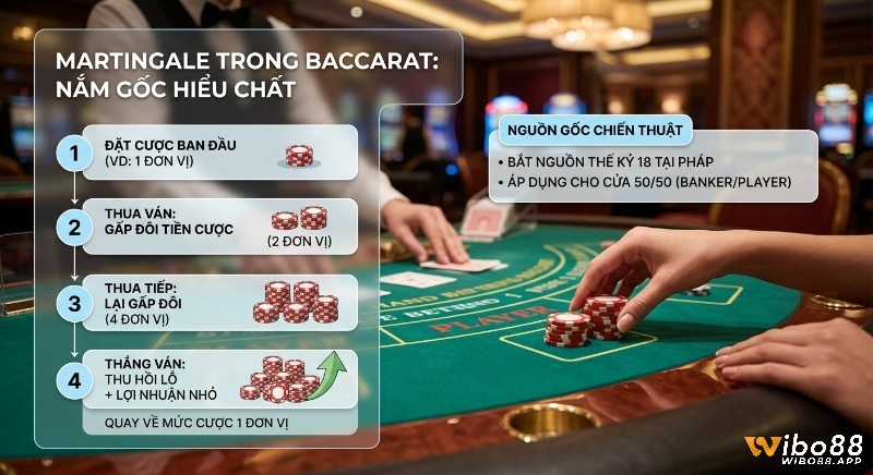 Quy trình 4 bước chiến thuật Martingale trong Baccarat là gì, hướng dẫn cách gấp đôi tiền cược để thu hồi lỗ và sinh lời nhỏ, kèm nguồn gốc thế kỷ 18