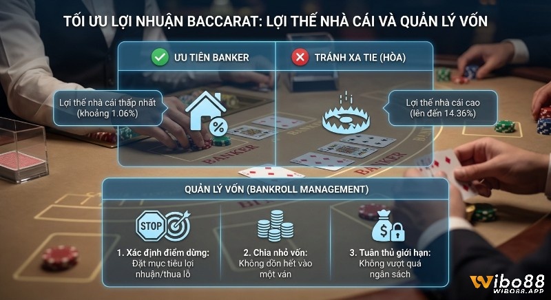 Checklist 3 bước quản lý vốn Baccarat và ưu tiên Banker (1.06%) tránh Tie (14.36%) giúp tối ưu lợi nhuận