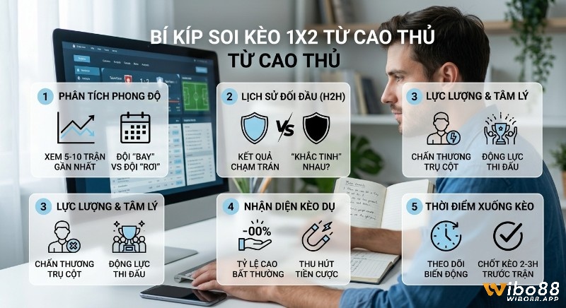 Quy trình 5 bước thực chiến soi cược kèo Châu Âu 1X2 từ cao thủ: đánh giá phong độ, H2H, lực lượng, nhận diện kèo dụ, chốt kèo trước trận