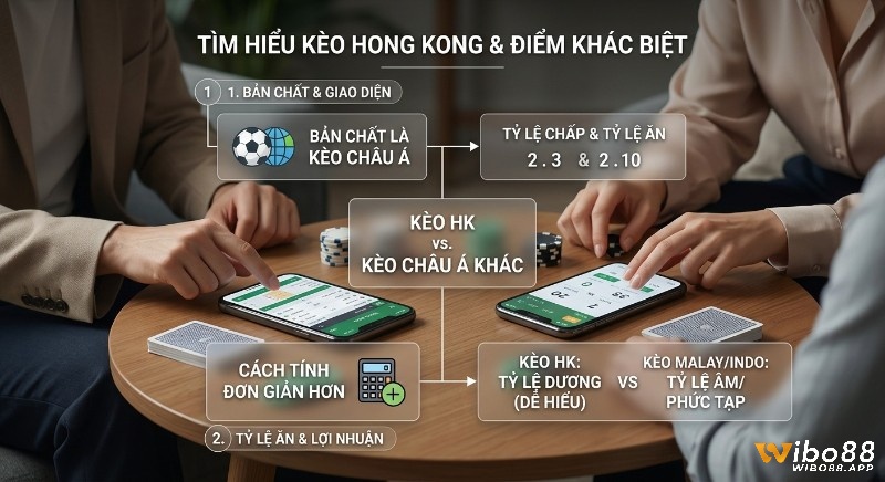 Sơ đồ so sánh kèo Hong Kong là gì với kèo Châu Á khác, làm rõ bản chất, cách tính đơn giản và tỷ lệ dương dễ hiểu