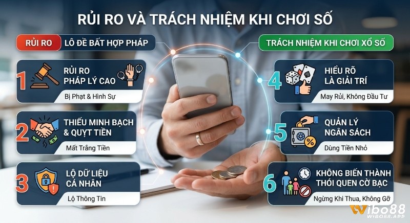 Bảng tổng hợp rủi ro pháp lý và trách nhiệm khi chơi lô đề, xổ số giúp người chơi hiểu rõ 3 nguy cơ và 3 nguyên tắc cần tuân thủ