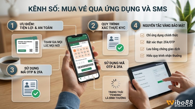 Mua vé qua ứng dụng và SMS: tiện lợi, an toàn với KYC, OTP/2FA, trạng thái pending, nguyên tắc vàng bảo mật