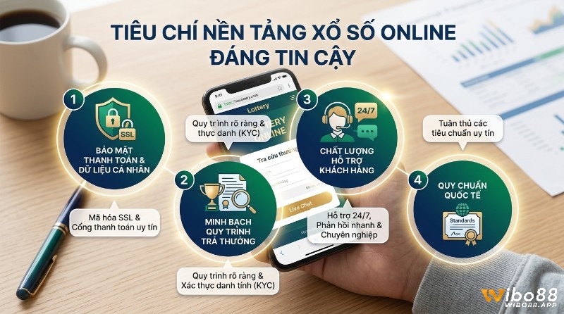 Người chơi có thể đánh giá độ uy tín của nền tảng xổ số online dựa trên 4 yếu tố gồm bảo mật SSL, xác minh KYC minh bạch, hỗ trợ 24/7 và tiêu chuẩn vận hành quốc tế trong cách mua vé số trực tuyến