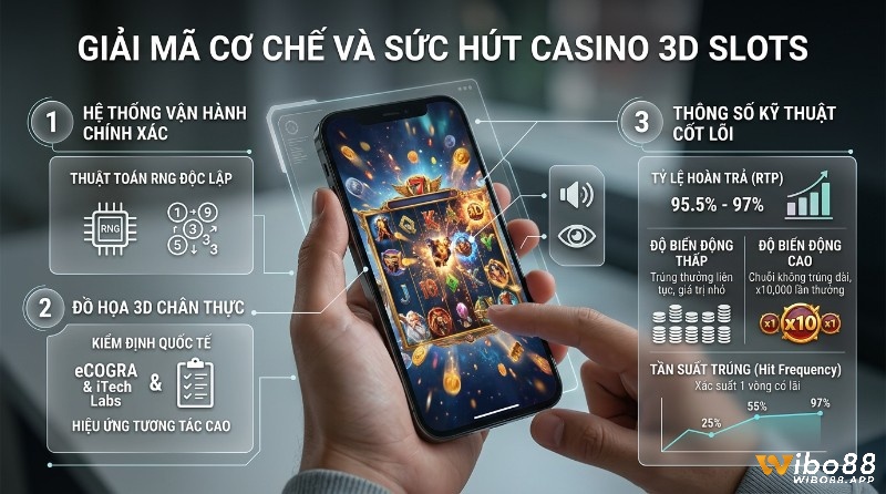 Giải mã casino 3D slots: RNG độc lập, đồ họa 3D, kiểm định eCOGRA. RTP 95.5-97%, độ biến động, tần suất trúng