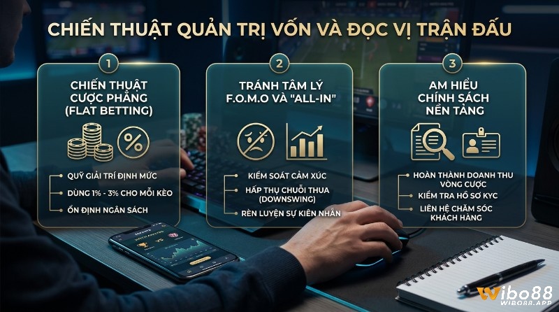 Chiến thuật quản trị vốn và đọc vị trận đấu: cược phẳng 1-3% ngân sách, kiểm soát tâm lý FOMO/all-in, am hiểu chính sách nền tảng cược eSports đơn giản cho người mới và KYC