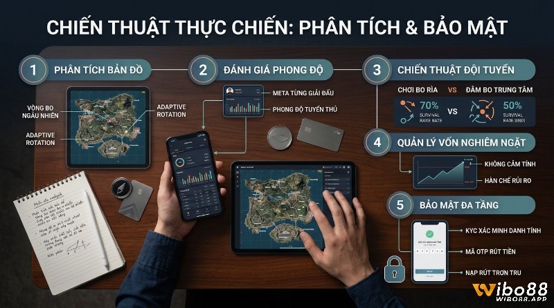 Chiến thuật thực chiến&nbsp;cược PUBG là gì: phong độ tuyển thủ, chiến thuật đội, quản lý vốn, bảo mật đa tầng