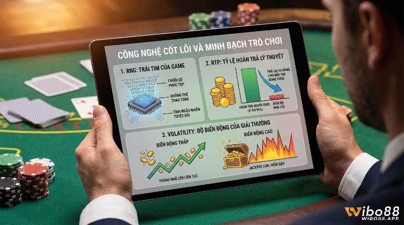 Giải mã công nghệ RNG, RTP, Volatility trong trò chơi, xác suất trúng xổ số, hiển thị chip tạo số ngẫu nhiên, tỷ lệ hoàn trả 96% và độ biến động giải thưởng