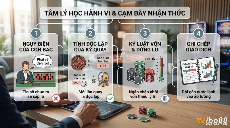 Tâm lý học hành vi và cạm bẫy nhận thức: Ngụy biện con bạc, tính độc lập kỳ quay, kỷ luật vốn, dừng lỗ, ghi chép giao dịch thắng thua thực tế